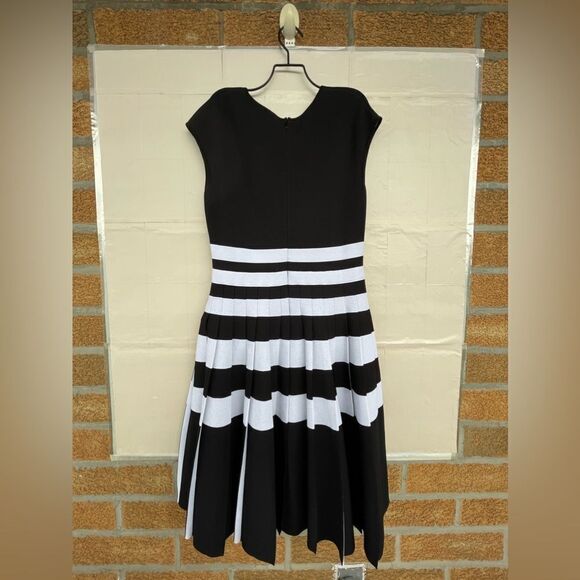 CAROLINA HERRERA Striped Cap-sleeve Pleated Dress size large - Picture 12 of 17